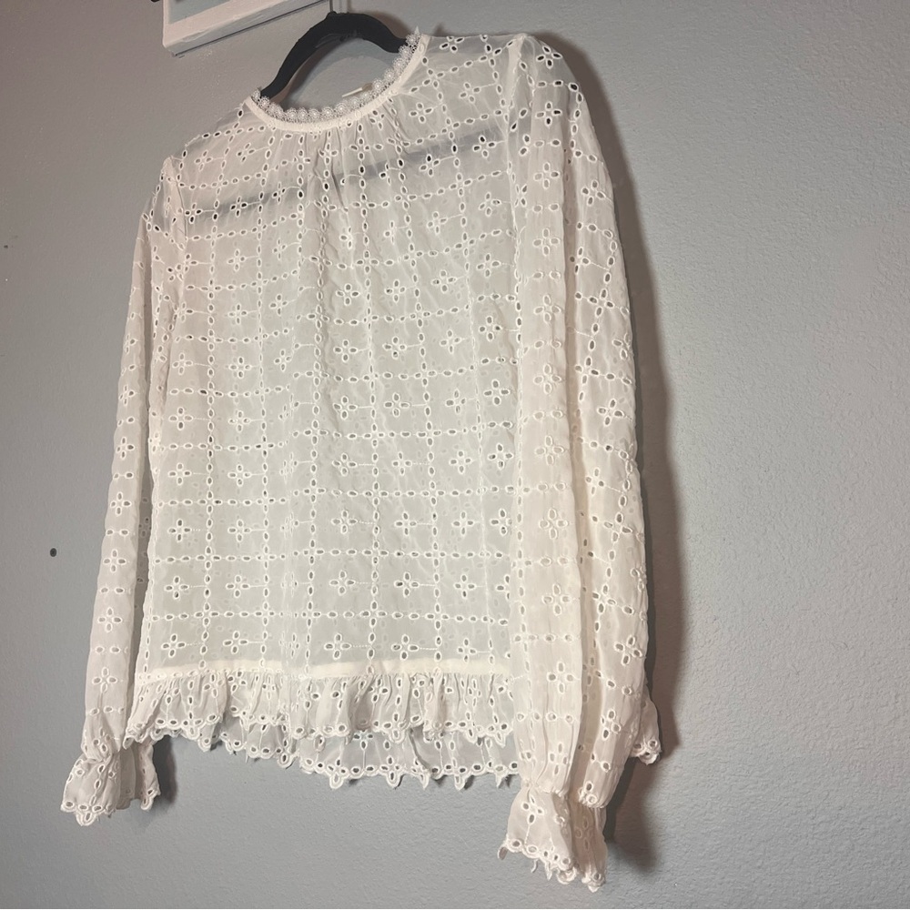 H&M Eyelet Lace Blouse White Sheer Victoria Renaissance Cottagecore Size 6